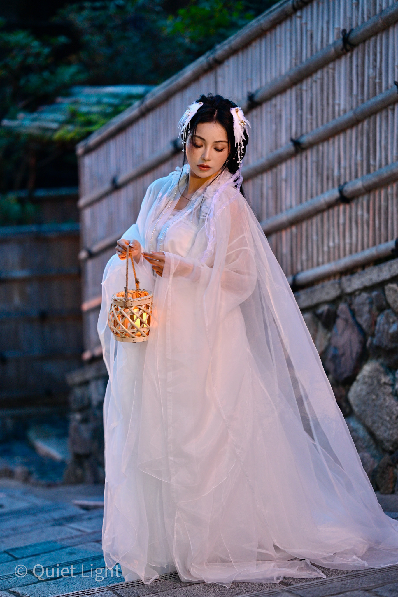 Side profile with bamboo fence and old wooden buildings.